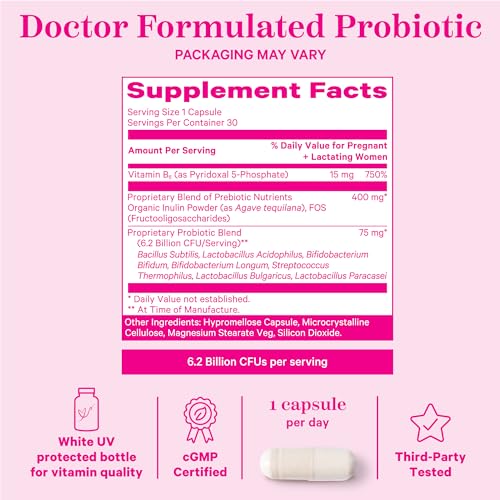 Pink Stork Prenatal Probiotics for Women - Morning Sickness, Gut Microbiome, and Immune Support - Pregnancy Probiotic with Prebiotics and Vitamin B6 - Pregnancy Must Haves, 30 Capsules