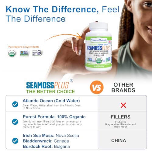 Power By Naturals Sea Moss Plus - USDA Certified Organic Wildcrafted Irish Seamoss, Bladderwrack & Burdock Root, Supplement for Immunity, 60Ct, 2 Pack