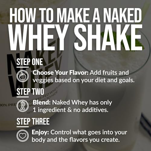 NAKED Whey 2LB 100% Grass Fed Whey Protein Powder - Only 1 Ingredient, Unflavored Whey Protein, Undenatured, Gluten Free, Soy Free, No GMOs, No Preservatives