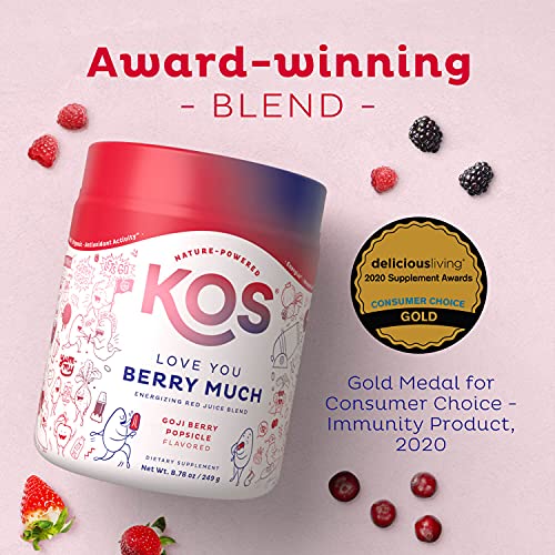 KOS Reds Superfood Powder for Antioxidants - USDA Certified Organic Beet Root, Goji Berries, Acai, Pomegranate, Coconut Water & Digestion Enzymes- Goji Berry Popsicle Flavor Juice Mix - 28 Servings