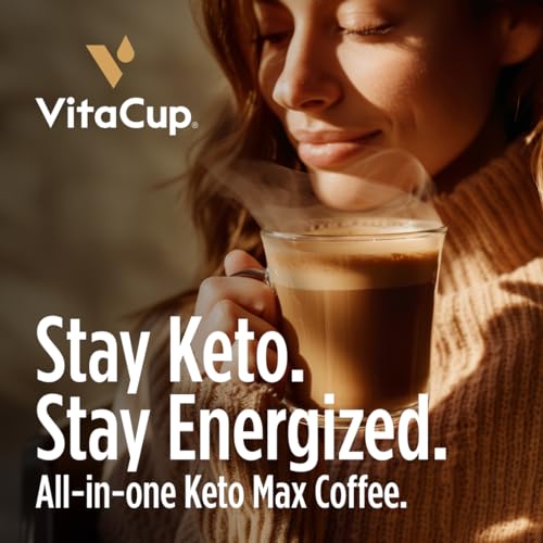 VitaCup Keto Max Dark Roast Coffee Pods, Ketosis & Energy, Butter, MCT Oil, Turmeric, B Vitamins, D3, All-In-One Keto Recyclable Single Serve Pod Compatible w/Keurig K-Cup Brewers,18 Ct