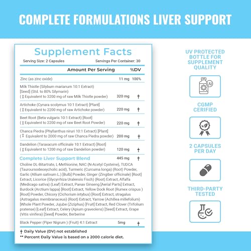 Milk Thistle 3200mg + NAC, Chanca Piedra 2000mg, Beet Root 2200mg Artichoke 2200mg, Dandelion Root 1200mg, TUDCA & Complete Liver Support Supplement Blend | 60 Capsules