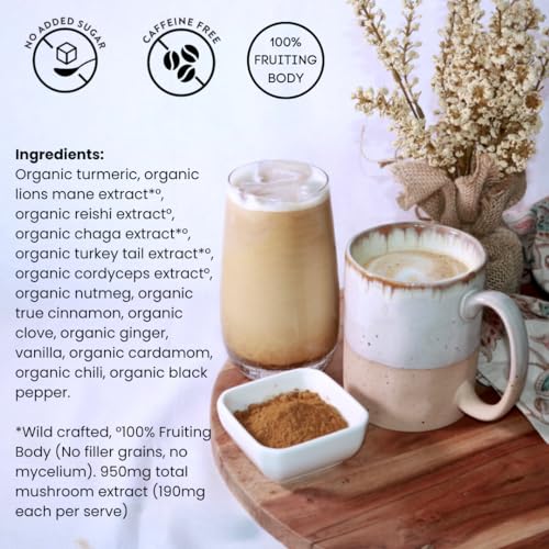 Nature's Harvest Mushroom Powder Turmeric Latte Mix - (35 Servings) - Shroom Magic 5 Mushroom Blends with Reishi, Chaga, Cordyceps, Lion's Mane and Turkey Tail - for Hot and Cold Drinks