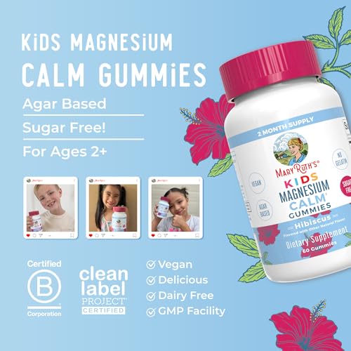 MaryRuth Organics Kids Magnesium Citrate Gummies by MaryRuth's | 2 Month Supply | Sugar-Free | Calm Magnesium Gummies for Kids 2+ | Bone Health | Calcium Absorption | Vegan | 60 Count