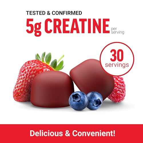 Force Factor Creatine Gummies, Creatine Monohydrate for Muscle Gain, More Strength, and Faster Recovery, Clinically Proven Creatine 5g Dose, Mixed Berry, 30 Servings