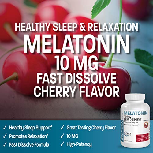 Bronson Melatonin 10mg Fast Dissolve Cherry Flavored Tablets Vegetarian Chewable Lozenges, 100 Count