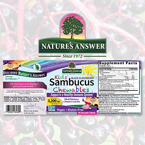 Nature's Answer Kids Sambucus Chewables Black Elderberry with Vitamin C and Zinc