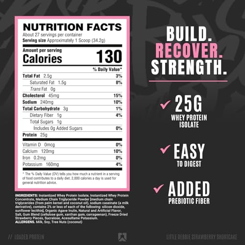 Ryse Loaded Protein Powder | 25g Whey Protein Isolate & Concentrate | with Prebiotic Fiber & MCTs | Low Carbs & Low Sugar | 27 Servings (Strawberry Shortcake Rolls)