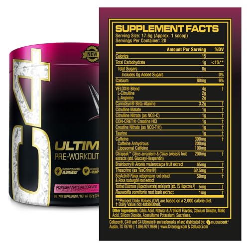 Cellucor C4 Ultimate x WWE Pre Workout Powder Pomegranate PileDriver - Sugar Free Preworkout Energy Supplement for Men & Women - 300mg Caffeine + 3.2g Beta Alanine + Patented Creatines - 20 Servings