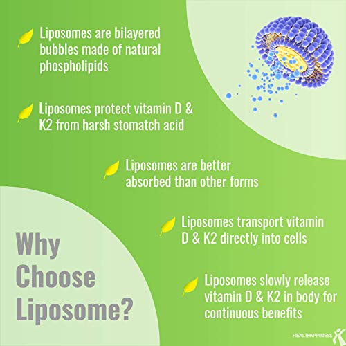 UpNourish Liposomal D3 & K2 MK-7, Advanced Absorption for Optimal Bone and Immune Health, Supplies 5000 IU 125 mcg Vitamin D3 and 100 mcg Vitamin k2 with Organic Coconut Oil, 365 Mini softgels