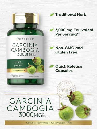 Carlyle Garcinia Cambogia 3000mg | 180 Capsules | Non-GMO, Gluten Free Supplement Extract