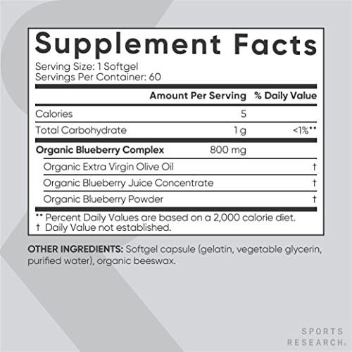 Sports Research Cranberry Fruit Complex Supplement with Pacran & Vitamins C & E, Whole Fruit Blueberry Concentrate Made from Organic Blueberries and Plant Based Vitamin D3 + K2 with Coconut Oil