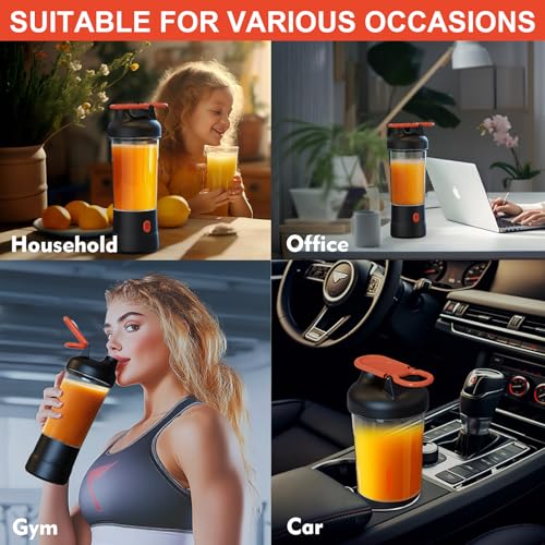 Portable Blender, 25oz Personal Blender for Smoothies and Shakes with 6 Blades, USB C Rechargeable Mini Personal Size Blenders,Fruit Juice Mixer for Home/Office/Travel/Gym (Black)