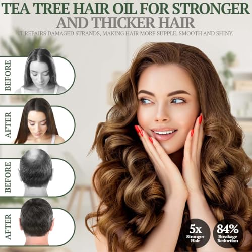 Fiora Naturals Tea Tree Oil for Hair and Scalp - with Jojoba, Grape Seed & Castor Oils - Helps hair growth, Soothes Itchy Scalp & Fights Dandruff - Moisturizes and adds shine - 4 fl oz