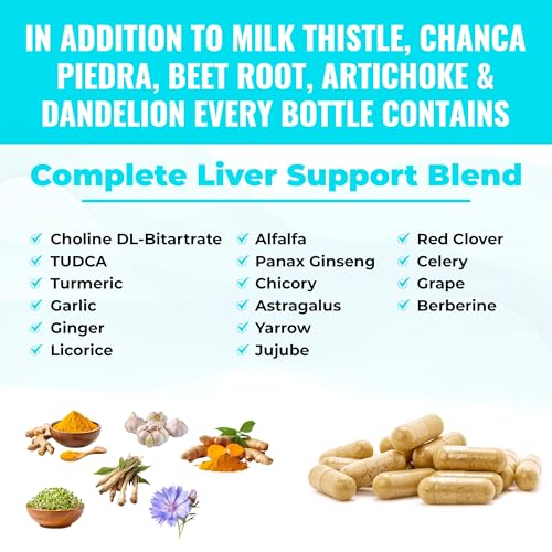 Milk Thistle 3200mg + NAC, Chanca Piedra 2000mg, Beet Root 2200mg Artichoke 2200mg, Dandelion Root 1200mg, TUDCA & Complete Liver Support Supplement Blend | 60 Capsules