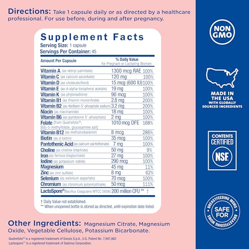 Mommy's Bliss Prenatal Multivitamin with Iron and Folic Acid, Supports Baby Development + Mom Immune System & Energy Levels w/ B Vitamins & Probiotics, Vegan & Gluten Free (45 Servings)