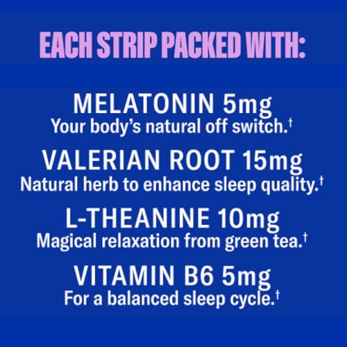 Sleep in a Strip™ | Oral Sleep Strips with 5mg Melatonin, Valerian Root, L-Theanine, and Vitamin B6 | Works Faster Than Gummies | 100% Natural | 30 Individually Wrapped Strips