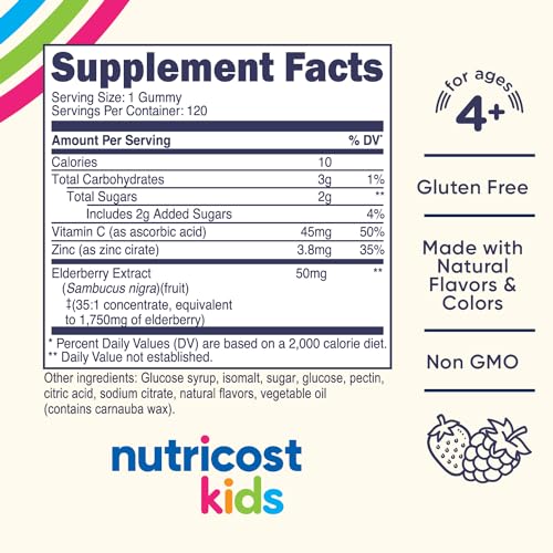 Nutricost Kids Elderberry Gummies (50mg) with Zinc & Vitamin C 120 Gummies - Gluten Free, No Corn Syrup