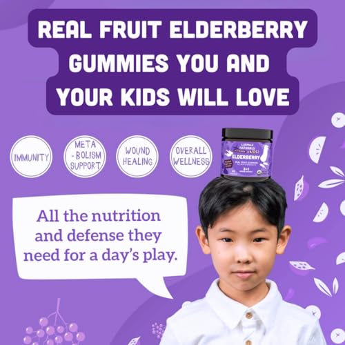 Llama Naturals Real Fruit Sambucus Elderberry Gummies for Kids | No Added Sugar Cane, Vegan, Organic Toddler Immune Support | Zinc & Natural Vitamin C | Children Immunity Boost | 60 ct (30 Days)