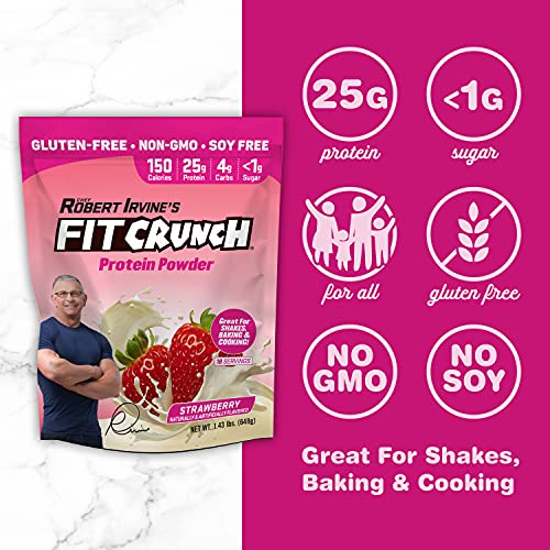 FITCRUNCH Tri-Blend Whey Protein, Keto Friendly, Low Calories, High Protein, Gluten Free, Soy Free (18 Servings, Strawberry)