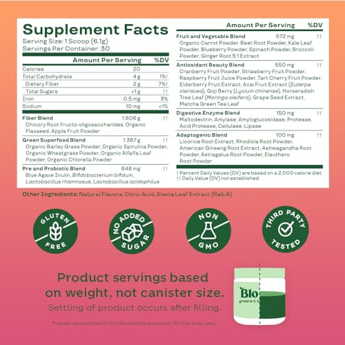 Bloom Nutrition Superfood Greens Powder, Digestive Enzymes with Probiotics and Prebiotics, Gut Health, Bloating Relief for Women, Chlorella, Juice Mix w/Beet Root Powder, 30 SVG, Orange Passionfruit