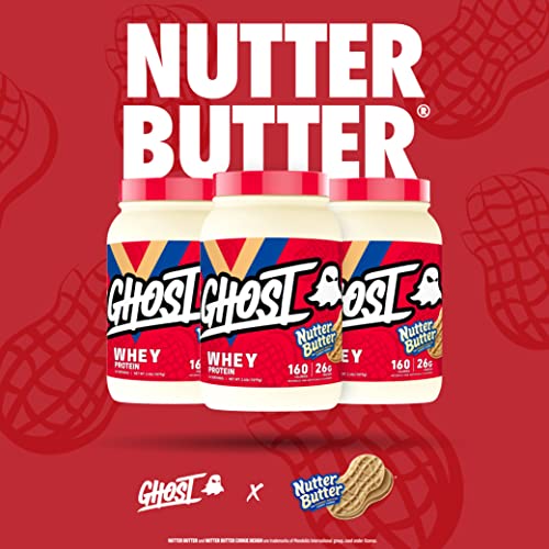 GHOST Whey Protein Powder, Nutter Butter - 2LB Tub, 26G of Protein - Peanut Butter Cookie Flavored Isolate, Concentrate & Hydrolyzed Whey Protein Blend