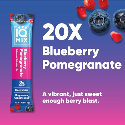 IQMIX Sugar Free Electrolytes Powder Packets - Hydration Supplement Drink Mix with Keto Electrolytes, Lions Mane, Magnesium L-Threonate, and Potassium Citrate - Blueberry Pomegranate (20 Count)