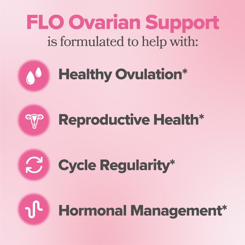 FLO Ovarian Health Support - Hormone Balance for Women, Inositol Supplement with DIM, Myo-Inositol & D-Chiro Inositol, Folic Acid - Supports Healthy Ovulation, Cycle Regularity - 30 Servings