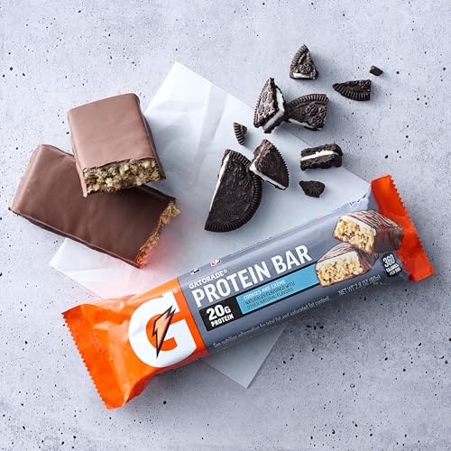 Gatorade Whey Protein Bars, Cookies & Crème, 2.8 oz bars (Pack of 12, 20g of protein per bar)