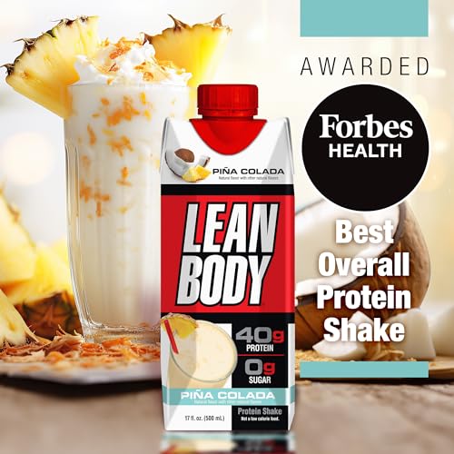 Lean Body Ready-to-Drink Pina Colada Protein Shake, 40g Protein, Whey Blend, 0 Sugar, Gluten Free, 22 Vitamins & Minerals, 17 Fl Oz (Pack of 12)