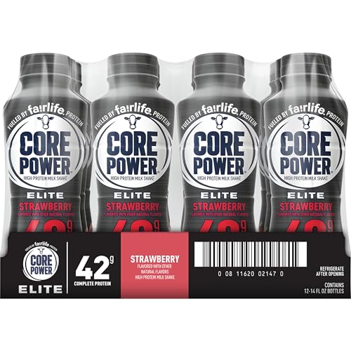 Core Power Fairlife Elite 42g High Protein Milk Shake Bottle , Ready To Drink for Workout Recovery, Strawberry, 14 Fl Oz, Liquid, kosher (Pack of 12)