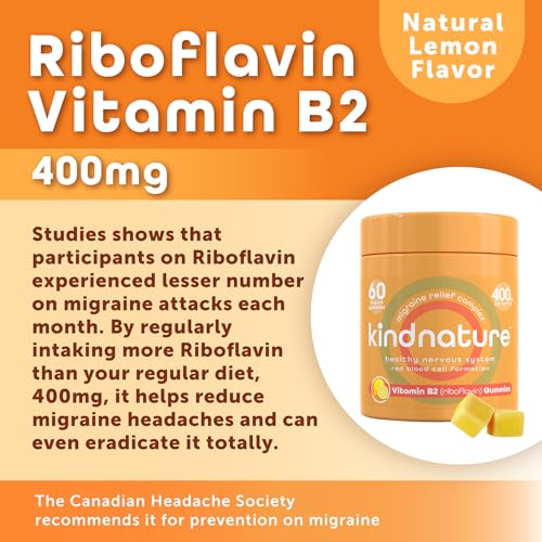 Kind Nature Vitamin B2 Gummies - Riboflavin 400mg Supplement for Kids & Adults - Non-GMO, Soy & Gluten-Free, Vegan Chewable Gummies (30 Day Supply)