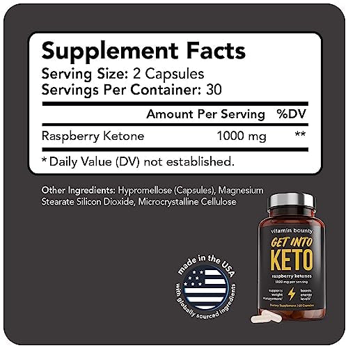 Vitamin Bounty Get Into Keto Pills - Premium Raspberry Ketones, Promotes Ketosis for Women and Men, Supports Keto Diet, Green Tea, Boosts Energy, Non-GMO - 60 Capsules