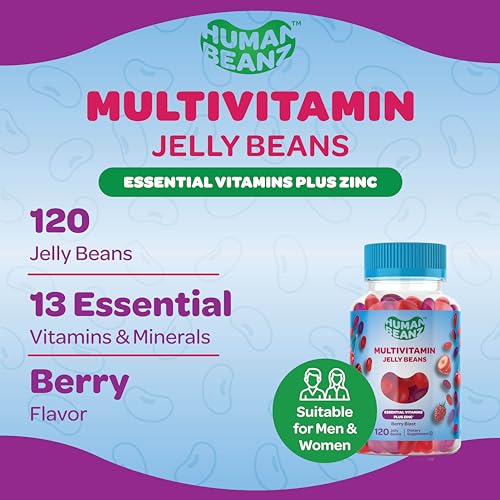 Multivitamin Jelly Bean Gummies with Zinc for Men and Women, Immune Support Dietary Supplements for Adults, Vegetarian, 120 Berry Blast Jelly Beans, Kosher