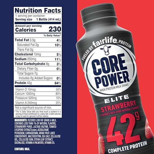 Core Power Fairlife Elite 42g High Protein Milk Shake Bottle , Ready To Drink for Workout Recovery, Strawberry, 14 Fl Oz, Liquid, kosher (Pack of 12)