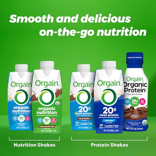 Orgain Clean Protein Shake, Grass Fed Dairy, Creamy Chocolate Fudge - 20g Whey High Protein, Kosher, Ready to Drink, Low Net Carbs, Gluten Free, No Soy Ingredients, 11 Fl Oz (Pack of 12)