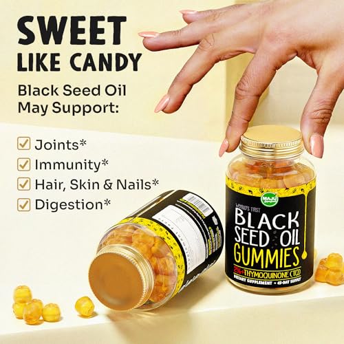 MAJU's Black Seed Oil Gummies, World's 1st, 2.5X Per BSO Gummy, Cumin Nigella Sativa Oil, Cold-Pressed, Potent Formula with Cinnamon Extract, Tasty, 500mg 90ct