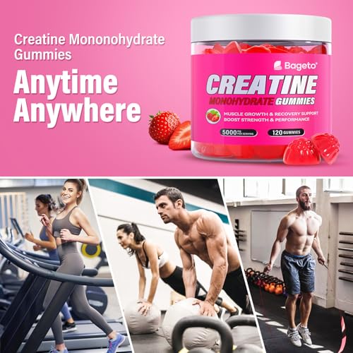 Creatine Monohydrate Gummies 5000mg for Men & Women, Gomitas de Creatina 5g Creatine Monohydrate, 0g Sugar Chewables Creatine Pre-Work Out for Muscle Strength, Vegan,120 Count (120 Count, Strawberry)