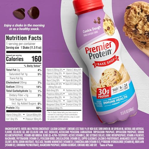 Premier Protein Shake, Cookie Dough, 11.5 Fl Oz (12 Pack), 30g Protein, 1g Sugar, 3g Carbs