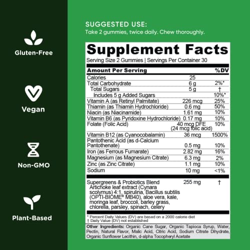 Goli SuperGreen Vitamin Gummy - 60 Count - Essential Vitamins and Minerals - Plant-Based, Vegan, Gluten-Free & Gelatin Free - Health from Within, Pack of 1