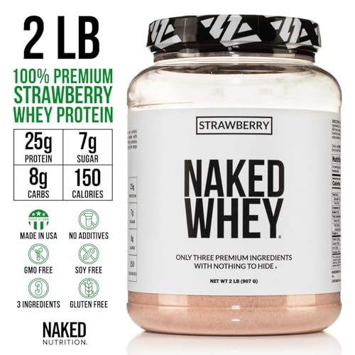 NAKED Strawberry Whey Protein Powder, Only 3 Ingredients, 25g Grass Fed Whey Protein Powder, Aid Muscle Growth & Recovery - 24 Servings