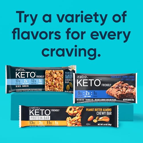 Ratio Chewy Protein Bar, Peanut Butter Almond, 11g Protein, Keto Friendly, 5.6 OZ (4 Bars)