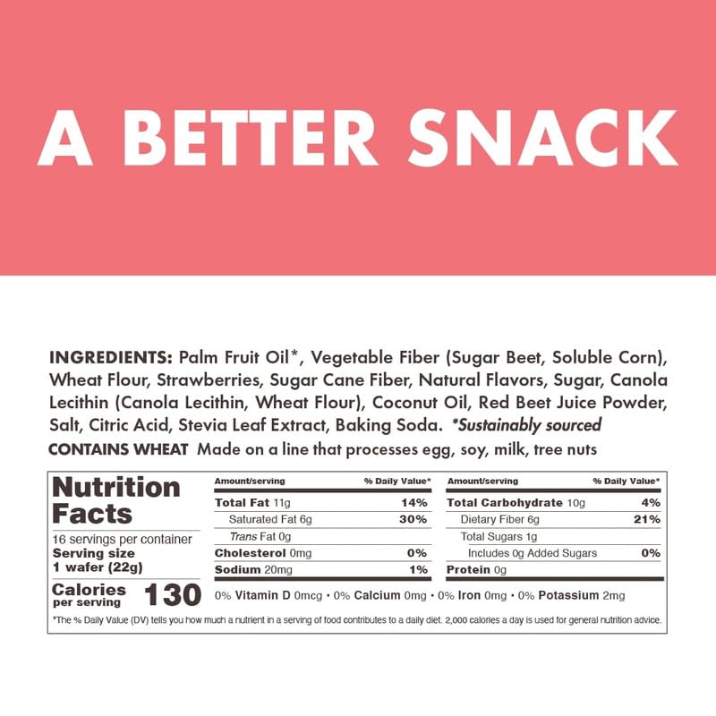 Rip Van Strawberry Keto Wafer Cookies - Healthy Vegan Snacks - Non GMO, Low Sugar (1g), Low Calorie - 16 Count