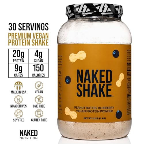 NAKED Shake - Peanut Butter Blueberry Protein Powder, Plant Based Protein with Mct Oil, Gluten-Free, Soy-Free, No Gmos Or Artificial Sweeteners - 30 Servings