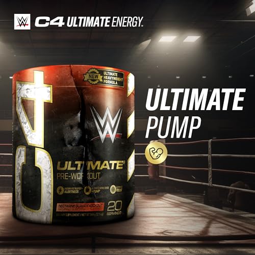 Cellucor C4 Ultimate x WWE Pre Workout Powder Nectarine Guava Knockout - Sugar Free Preworkout Energy Supplement for Men & Women - 300mg Caffeine + 3.2g Beta Alanine + Patented Creatines - 20 Servings