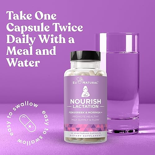 Nourish Lactation Supplement - Postpartum Support for Healthy Milk Flow & Production - Fenugreek Capsules for Women with Goat's Rue, Milk Thistle, Fennel Seed & Organic Moringa, 60 Vegan Soft Capsules