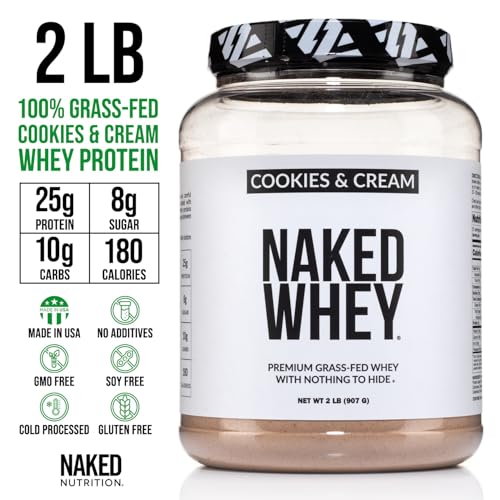 NAKED Whey Cookies and Cream Protein Powder - Grass Fed Whey Protein Powder, Non-GMO, No Soy, and Gluten Free - 24 Servings