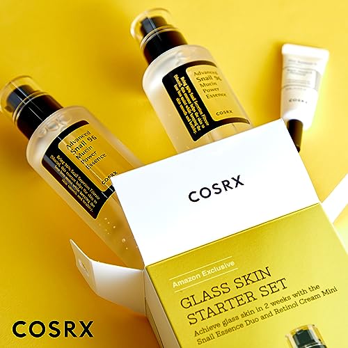 COSRX Glass Skin Starter Set, Advanced Snail 96% Mucin Power Essence (3.38 fl.oz*2) & Retinol 0.1% Cream Mini Sample (0.1 oz), Daily Hydrating & Firming Korean Skin Care Kit for Beginners, Gift Set