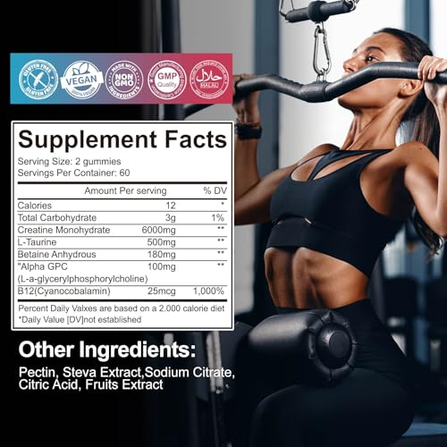 Creatine Monohydrate Gummies for Men & Women 120 CT - 5000mg of Creatine Monohydrate per Serving - Sugar Free Chewable Creatine for Muscle Strength, Muscle Builder, Energy Boost (Raspberry Flavor)