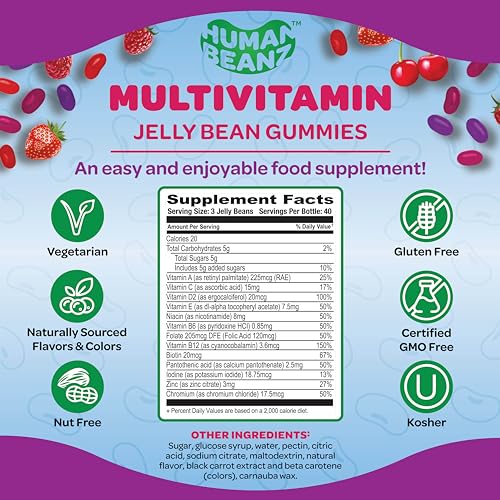 Multivitamin Jelly Bean Gummies with Zinc for Men and Women, Immune Support Dietary Supplements for Adults, Vegetarian, 120 Berry Blast Jelly Beans, Kosher